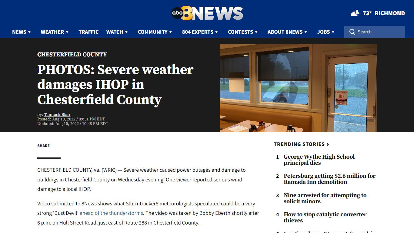 PHOTOS: Severe weather damages IHOP in Chesterfield County